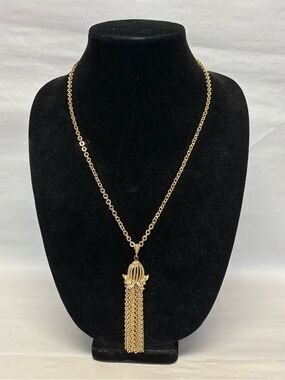 Signed Monet Gold Tone 24” Tassel Pendant Necklace 27in #6059